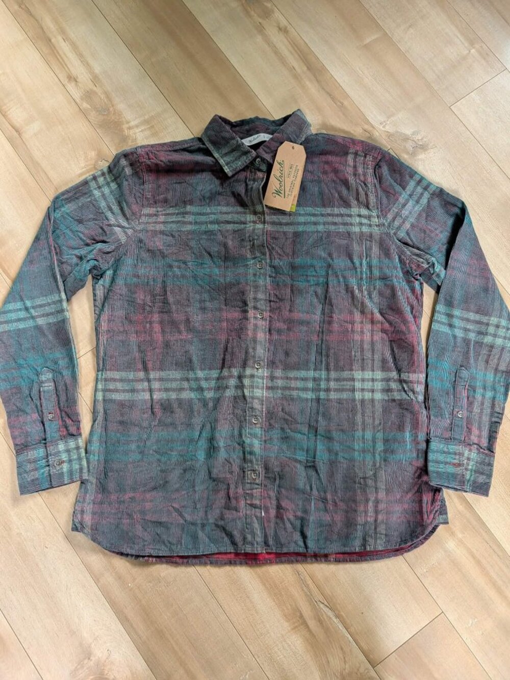 NWT Woolrich Rappel Cord Plaid Button Up Shirt Medium Cotton Corduroy